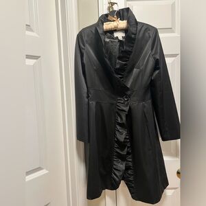 Beautiful black satin ruffle dress coat size 2